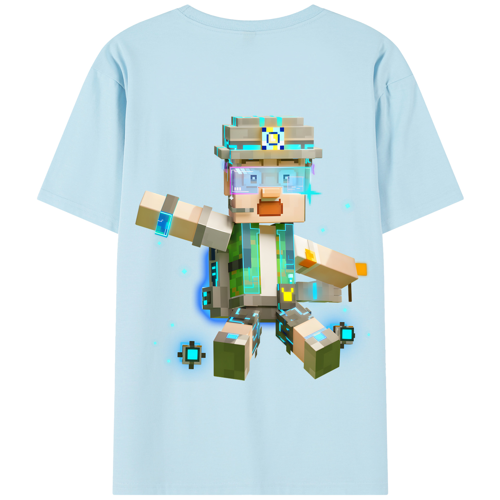 （画像用） マインクラフト ブロックの世界 Minecraft MC Block world 綿100％半袖Tシャツ（背面プリント）